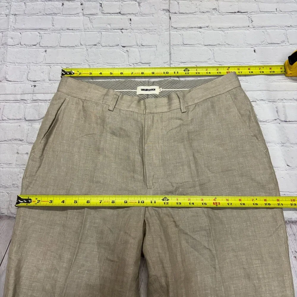 Taylor Stitch Men 100% Linen Flat Front Pants Size 34 Beige Unhemmed C129 -6